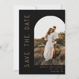 Minimalistische Schwarz-Tan-Bogen-Foto-QR-Code-Hoc Save The Date