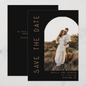 Minimalistische Schwarz-Tan-Bogen-Foto-QR-Code-Hoc Save The Date (Vorne/Hinten)