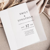 Minimalistische Schwarz-Text-Overlay-Hochzeit Pergament Einladungen