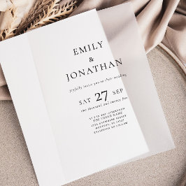 Minimalistische Schwarz-Text-Overlay-Hochzeit Pergament Einladungen