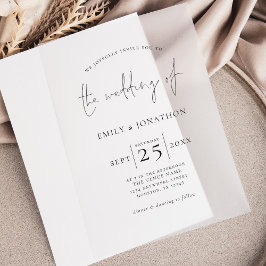 Minimalistische Schwarz-Text-Overlay-Hochzeit Pergament Einladungen