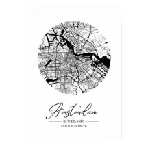 Minimalistische Schwarz-Weiß-Amsterdam-Stadtkarte