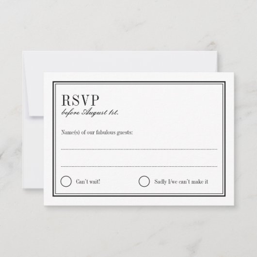 Minimalistische Schwarz-Weiß-Antwort-Karte RSVP Karte (Vorderseite)
