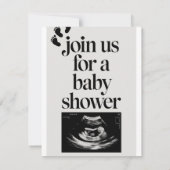 Minimalistische Schwarz-Weiß-Babydusche - Einladun Einladung (Rückseite)