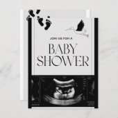 Minimalistische Schwarz-Weiß-Babydusche - Einladun Einladung (Vorne/Hinten)