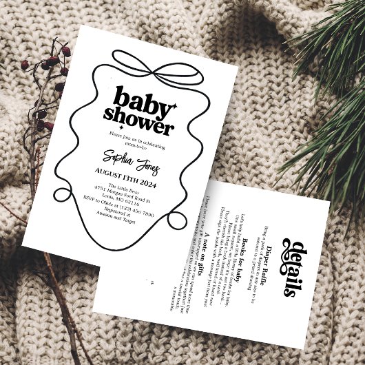 Minimalistische Schwarz-Weiß-Babydusche Einladung