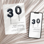 Minimalistische Schwarz-Weiß-Ballons 30. Geburtsta Einladung<br><div class="desc">Minimalistischer 30. Geburtstag schwarzer Ballon Einladung.</div>