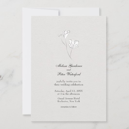 Minimalistische Schwarz-Weiß-Blume-Hochzeit Einladung (Vorderseite)