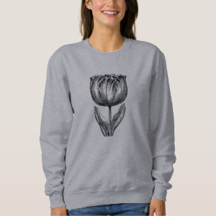 Minimalistische Schwarz-Weiß-Blume Zeichnend Sweatshirt