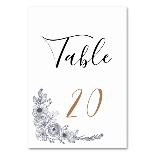 Minimalistische Schwarz-Weiß-Blumenhochzeit Tischnummer (Rückseite)