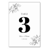 Minimalistische Schwarz-Weiß-Botanische Hochzeit Tischnummer (Rückseite)