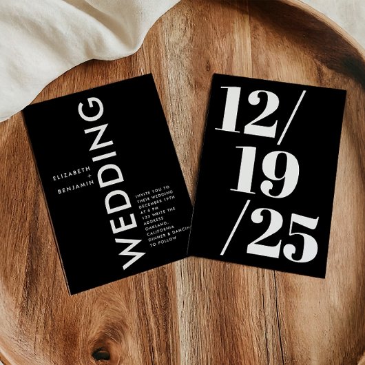 Minimalistische Schwarz-Weiß-Einfache fette Hochze Einladung