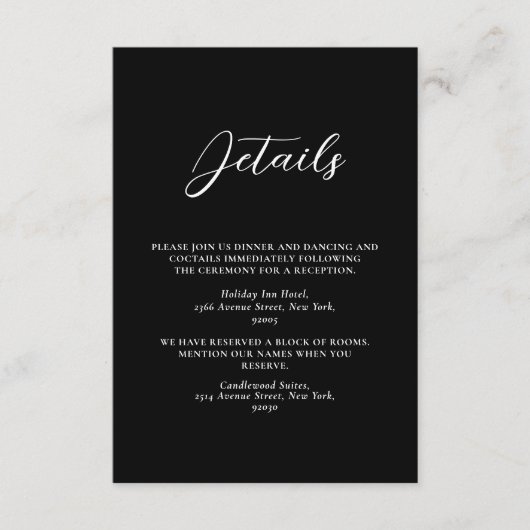 Minimalistische Schwarz-Weiß-Einfache Hochzeit Begleitkarte (Vorderseite)