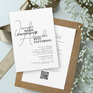 Minimalistische Schwarz-Weiß-Einladung mit RSVP-QR Einladung