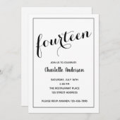 Minimalistische Schwarz-Weiß-Einladung zum 14. Geb Einladung (Vorne/Hinten)