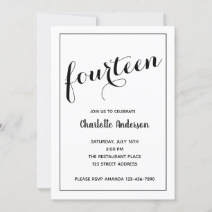 Minimalistische Schwarz-Weiß-Einladung zum 14. Geb Einladung