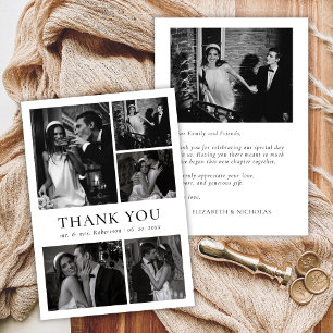 Minimalistische Schwarz-Weiß-Foto-Collage Hochzeit Dankeskarte