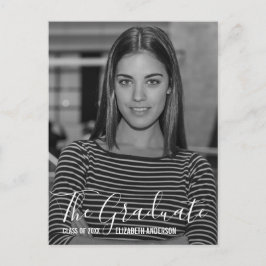 Minimalistische Schwarz-Weiß-Foto-Graduierungspart Einladungspostkarte