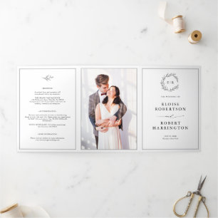 Minimalistische Schwarz-Weiß-Foto-Hochzeit Dreifach Gefaltete Ankündigung
