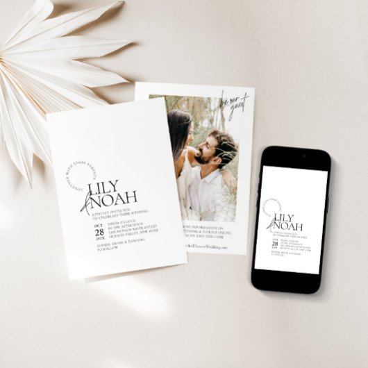 Minimalistische Schwarz-Weiß-Foto-Hochzeit Einladung