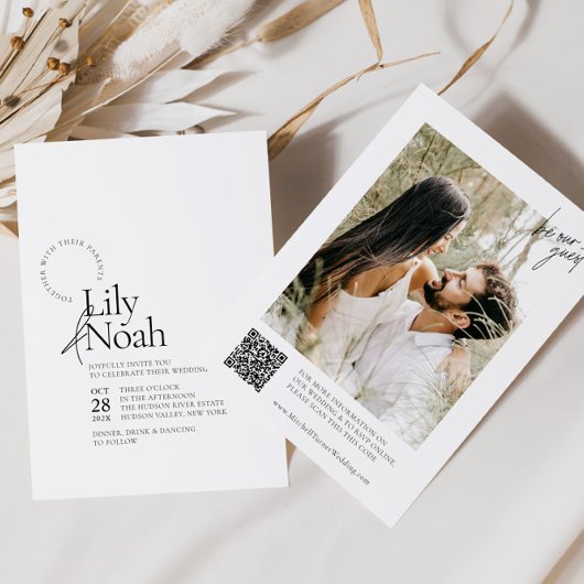 Minimalistische Schwarz-Weiß-Foto-Hochzeit Einladung