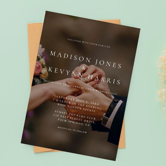 Minimalistische Schwarz-Weiß-Foto-Hochzeit Einladung