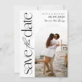 Minimalistische Schwarz-Weiß-Foto-Hochzeit Save The Date (Vorderseite)
