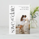 Minimalistische Schwarz-Weiß-Foto-Hochzeit Save The Date (Stehend Vorderseite)