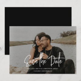 Minimalistische Schwarz-Weiß-Foto-Hochzeit Save The Date