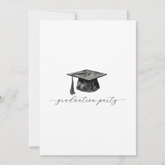 Minimalistische Schwarz-Weiß-Graduierungspartei Einladung (Rückseite)