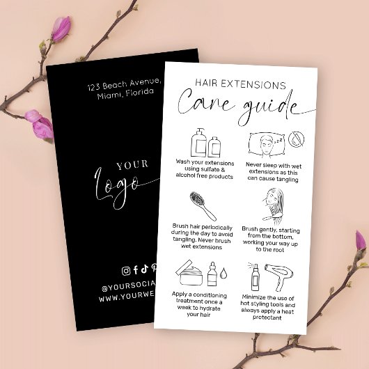 Minimalistische Schwarz-Weiß-Haarverlängerungen na Visitenkarte