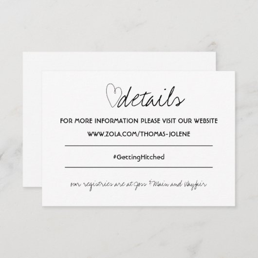 Minimalistische Schwarz-Weiß-Herz-Hochzeit - Detai RSVP Karte (Vorne/Hinten)