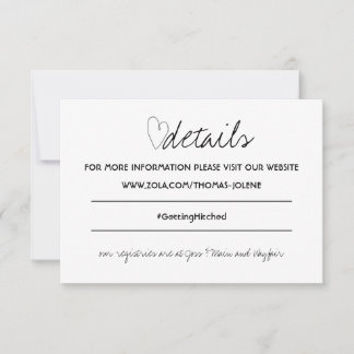 Minimalistische Schwarz-Weiß-Herz-Hochzeit - Detai RSVP Karte