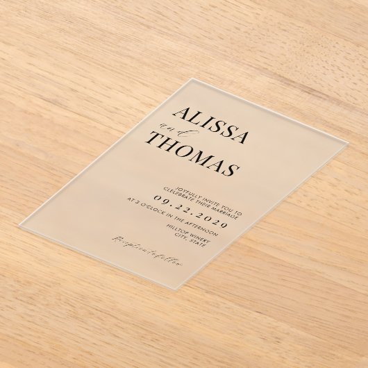 Minimalistische Schwarz-Weiß-Hochzeit Acryleinladungen (Ablage )