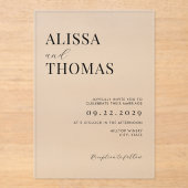 Minimalistische Schwarz-Weiß-Hochzeit Acryleinladungen (Vorderseite)