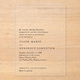 Minimalistische Schwarz-Weiß-Hochzeit Acryleinladungen