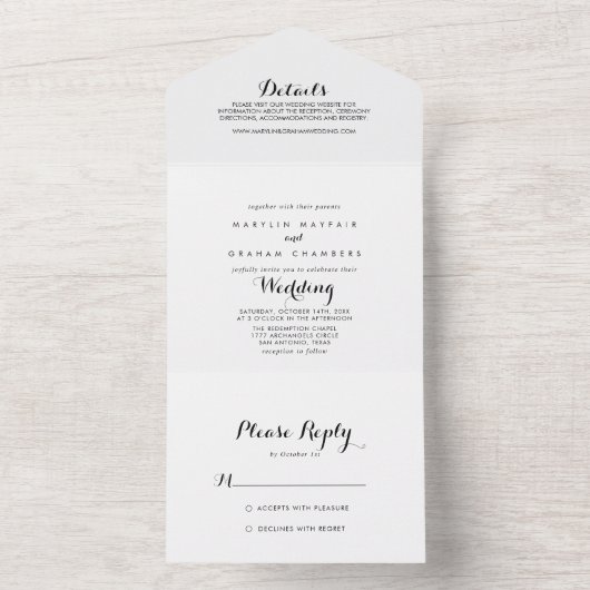 Minimalistische Schwarz-Weiß-Hochzeit All In One Einladung (Innen Boden)