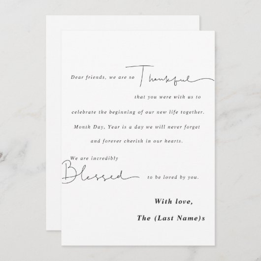 Minimalistische Schwarz/Weiß Hochzeit Dankeschön K Dankeskarte (Vorne/Hinten)