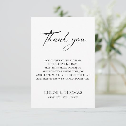 Minimalistische Schwarz-Weiß-Hochzeit Dankeskarte (Stehend Vorderseite)