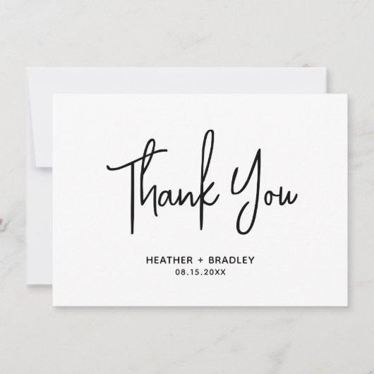 Minimalistische Schwarz-Weiß-Hochzeit Dankeskarte (Vorderseite)
