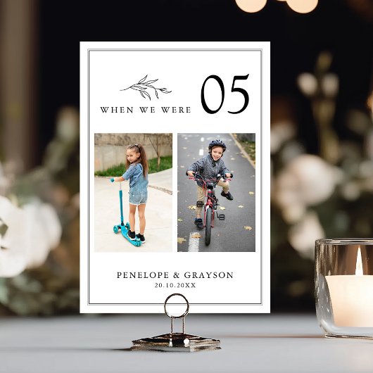 Minimalistische Schwarz-Weiß-Hochzeit des modernen Tischnummer