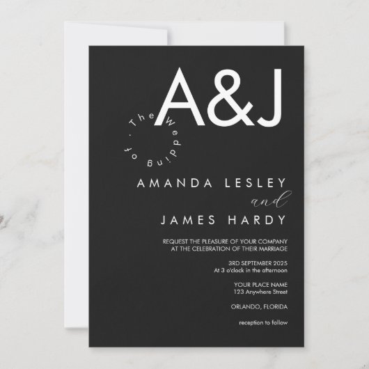 Minimalistische Schwarz-Weiß-Hochzeit Einladung (Vorderseite)
