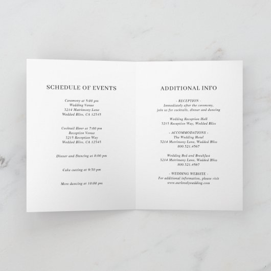 Minimalistische Schwarz-Weiß-Hochzeit Einladung (Innenseite)