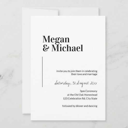 Minimalistische Schwarz-Weiß-Hochzeit Einladung (Vorderseite)