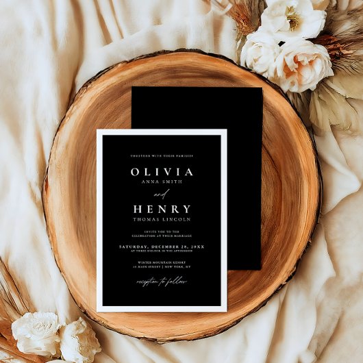 Minimalistische Schwarz-Weiß-Hochzeit Einladung