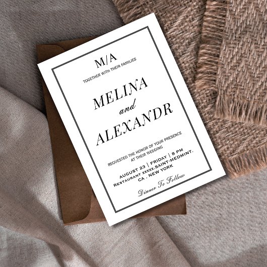 Minimalistische Schwarz-Weiß-Hochzeit Einladung