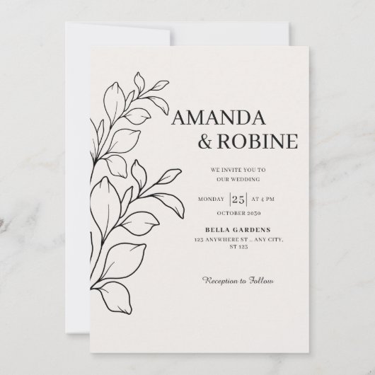 Minimalistische Schwarz-Weiß-Hochzeit Einladung (Rückseite)