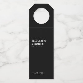 Minimalistische Schwarz-Weiß-Hochzeit Flaschenanhänger