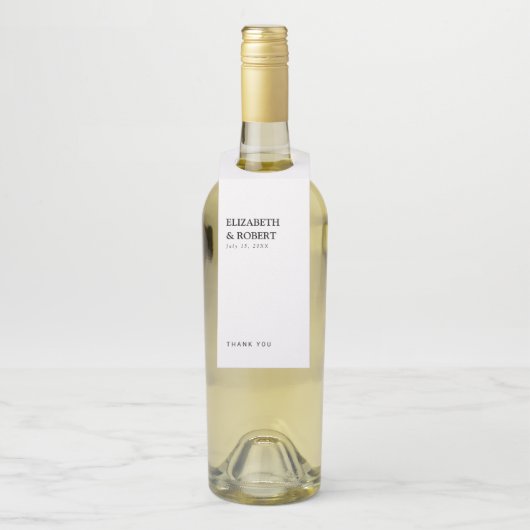 Minimalistische Schwarz-Weiß-Hochzeit Flaschenanhänger (Auf Flasche)