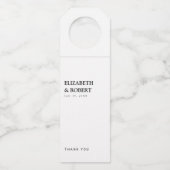 Minimalistische Schwarz-Weiß-Hochzeit Flaschenanhänger (Vorderseite)